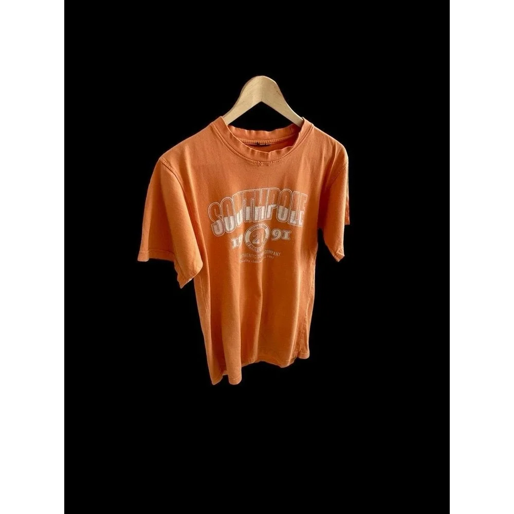 Vintage 90's Southpole Shirt Medium Orange Spellout Logo Hip‎ Hop Y2K Skater
